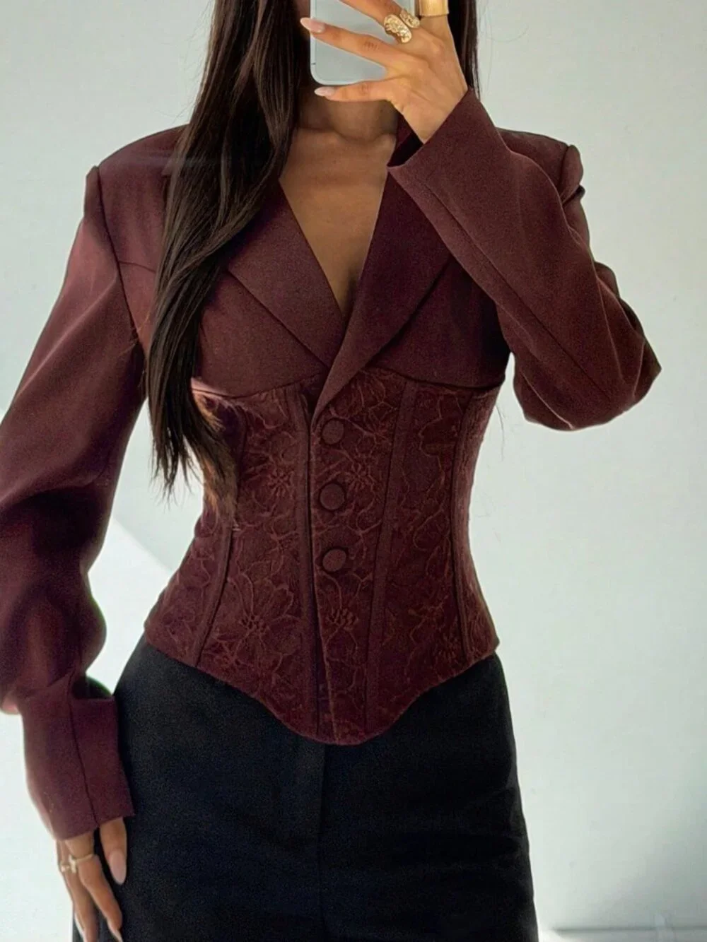 Burgundy Elegant Women's Sexy Romantic High-End Lace Patchwork Blazer
